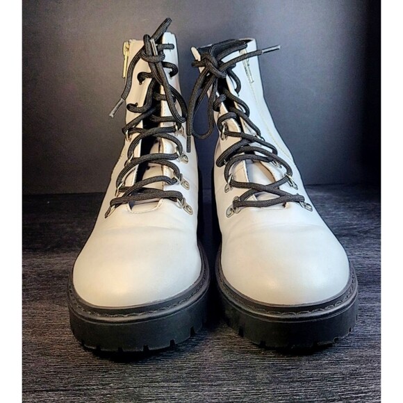 Skechers Women’s White Patent Leather Ankle Combat Goth Punk 90s Boots Size 9 - Picture 2 of 11